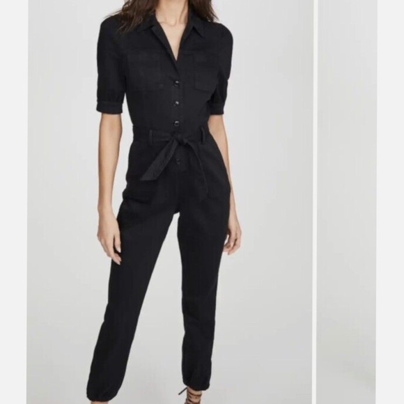 Paige Short Sleeve Black Jumpsuit Size 6 - Picture 2 of 12